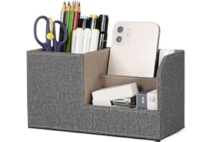 GORESE Organizer da Scrivania - Multifunzionale Portapenne,Portaoggetti da scrivania in elegante pelle PU Nero per Organizzatore di Cancelleria, Biglietti da Visita, Penne,Cellulari (Gray)