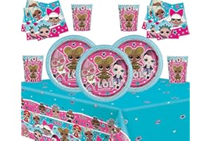 Offer Shop L.ol Surprise Party Pack Stoviglie per Bambini 49 Pezzi LOL Articoli per Feste per 16 Piatti LOL Tazze Tovaglioli Tovaglia
