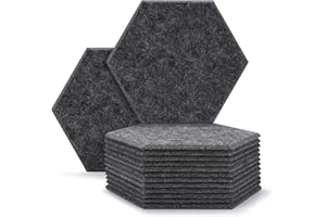 12 paneles de absorción acústica, AGPTEK de 30x26x0.9 cm, paneles hexagonales acústicos, paneles de aislamiento acústico ideal para decoración de paredes y tratamientos de insonorización-Gris oscuro