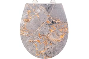 Toalettsits grå marble, elegant toalettsits av antibakteriell duroplast med automatisk sänkning och rostfri fixklämma rostfri