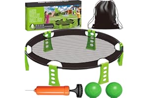 YUEMING Spike Ball Game Set, Outdoor Games Set Includes Playing Net, 2 Balls, Drawstring Bag, Ball Pump with 1 Needle and Rules, Roundnet Game Set for Park, Backyard, Beach