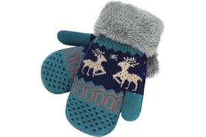 IBLUELOVER Moufles Enfant Gant de Ski Hiver Gants Tricoté Épaissi et Doublure Polaire Gloves Motif Mignon Cerf Gants Mitaine Chauds Garçons Filles Doux Gant Moufle Snowboard Camping Vélo 3-8 Ans