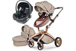 Hot Mom Poussette combinée avec embouts réversibles en cuir PU, poussette haut de gamme 3-1 paquet disponible, modèle 2022 F22 (DIJIE-3-1)