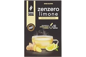King Cup - 1 Paquet de 10 Sachets Solubles de Boisson Gingembre et Citron Sans Sucre, 10 Stick de 6 gr, Goût Gingembre et Citron à Ajouter à 60 Ml d’Eau Chaude, Sans Gluten, Sans Lactose
