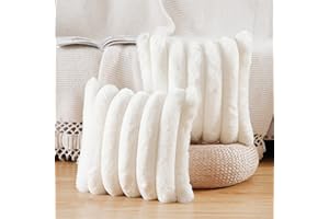 Madizz Juego de 2 A Rayas Fundas de Cubiertas de Almohada de Lana de Lujo Cubierta de cojín Decorativa Suave para Almohada de Dormitorio de sofá Blanco Crema 40 x 40 cm