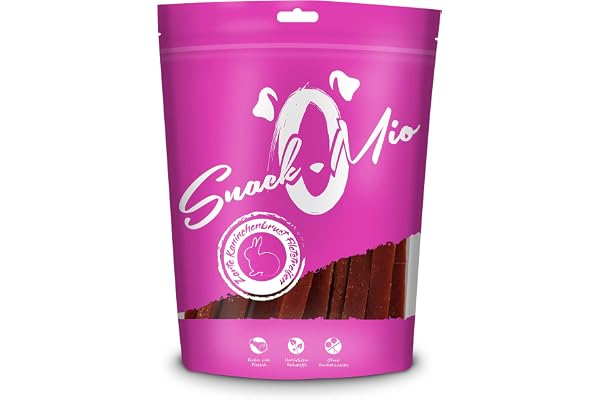 SNACKOMIO - Friandise pour chien Premium - Tendres lamelles de filet de poitrine de lapin, sans céréales, 1 paquet (1 x 70g)