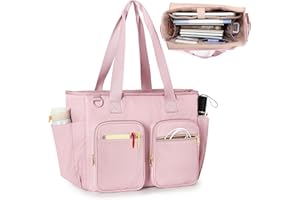 Prokva Sac de Professeur avec Compartiment pour Ordinateur Portable, Grand sac Fourre-tout pour les Femmes, Rose (Sac Vide)