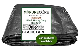 MYPURECORE YOU AT THE CORE MYPURECORE Heavy Duty Waterproof Tarpaulin - Black Tarp for Outdoor Protection - Durable Groundsheet, Tent Shield, Trailer & Trampoline Cover - UV & Weatherproof Sheet for Camping & Garden (3m x 5m)