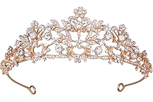 Wedding Crown, Vofler Rose Gold Tiara for Bride - Crystal Rhinestone Headband for Princess Bridal Women Queen Ladies Flower Girls Birthday Quinceanera Pageant Prom Homecoming Halloween Costume Party