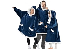 TOUVE Sweat à Capuche Surdimensionné Épaississant, Sweat Plaid Polaire Chaude Sherpa Couverture avec Manches Et Poche, Pull Plaid Homme Femme Adapté aux Adultes, Hommes, Femmes, Adolescents