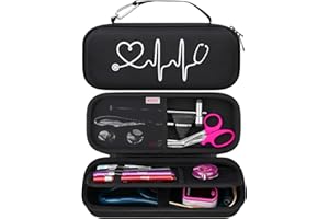 BOVKE Custodia per stetoscopio per stetoscopi 3M Littmann Cardiology IV Diagnostic, Classic III, Lightweight II S.E, MDF Acoustica Deluxe - Spazio extra per penlight e accessori di lavoro, Nero + Nero