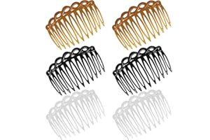 COMNICO Französische Seitenkämme, 6 Stück Haarkamm zum Stecken, Kunststoff-Haar-Seitenkämme-Set, Zähne Seitenscheitel Kamm Haarkamm-Zubehör-Set (schwarz/weiß/stück hellbraun)