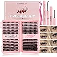 Individual Eyelashes Kit, 392Pcs 4 Styles D Curl Mix9-16mm Soft Natural Cluster Lashes, with Eyelash Glue & Tweezers, DIY Lash Extensions for Christmas, Valentine's Day, Anniversary(Eyelash Book Kit)