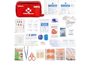 POKTWORLD Kit di Pronto Soccorso Professionale,Kit di Sopravvivenza Militare Professionale,Cassetta Pronto Soccorso,184 Pezzi Kit Sopravvivenza Guerra Militareper per Auto,Viaggi,Campeggio
