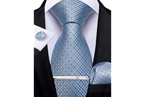 DiBanGu Herren Krawatte Set Seide Gestreift Karierte Krawatte mit Einstecktuch Manschettenknöpfe Krawattenklammer Set für Hochzeit Formell