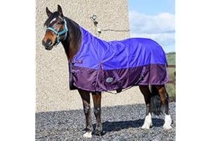 EQUITACK YOUR PASSION IS OUR MISSION 600 Denier Lightweight Turnout Horse Rug | Water Resistant | 0g No Filling | Half Neck | Large Tail Flap | Purple/Plum 5ft 6