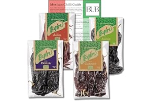 BUB Mexican Chilli Gift Pack - 4-Pack of 75g Tajin Chillies - Dried Chillies: Ancho, Guajillo, Arbol, Pasilla with Included Mexican Sauce Recipes & Chilli Guide (4 Pack)