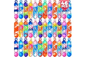 YOGINGO 46Pcs Pop Keyring It Fidget Toys Pack Party Bag Fillers for Kids, Poppet Keyring Christmas Eve Box Stocking Fillers Game Prizes Kids Valentines Birthday Party Favour Gifts Sensory Toys for Girls Boys