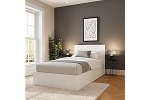 GFW Classic Leather Upholstered Ottoman Storage Bed With Gas Side Lift & Under Bed Storage, Single, White