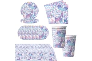 YHJXLY Meerjungfrau Partygeschirr Set, Meerjungfrau Geburtstag Deko, Geburtstag Party Geschirr Mit Tischdecken Tassen Servietten für Meerjungfrau Deko Kindergeburtstag Babyparty 10 Gäste