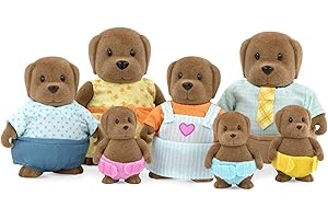 Li'l Woodzeez WZ6723Z Large Grandparents Battat Wagadoodle Dog Family – 7pc Set with Miniature Figurines – Animal Toys and Accessories for Kids Age 3+