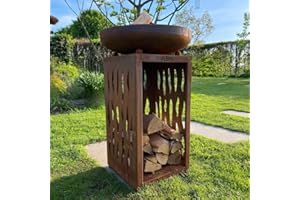 PAKKETPANDA Plancha - BBQ - Grill - Brasero - Barbecue - Acier Corten - Plaque de cuisson - Extérieur - Plancha - Anneau de barbecue - Cheminée de jardin - Barbecue - Rangement du bois - Aspect luxueux - Plaque