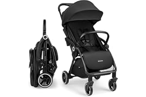 KIKKA BOO KikkaBoo Passeggino Leggero fino a 22 kg CIELA, Piegatura Automatica, Schienale Reclinabile, da Viaggio, Misura Bagaglio a Mano, Nero