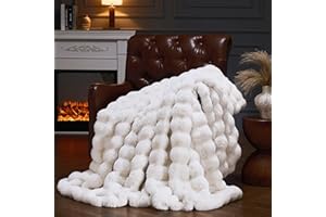 YBIKE Kunstpelz-Kuscheldecke mit Hase-Design Wurfdecke aus Blasenstoff 150x130cm, Luxuriöse Flauschige und Weiche Pelz-Sherpa Decke für Bett, Sofa, Couch (Beige)