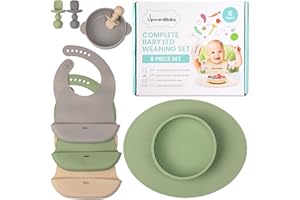UPWARDBABY Upward Baby Led Weaning Supplies - Suction Plates for Baby - Spoons Self Feeding 6 Months, Suction Bowls & Silicone Plates - Toddler Plates and Bowls Set Eating - First Stage BLW Utensils 6-12 Months