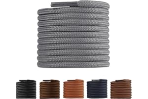 LARGERED Round Shoe Laces Work Boot Laces Heavy Duty, Durable Thick 4mm Shoelaces for Trainers Shoes Walking Hiking Boots, Replacement Round Lace Rope Laces for Men Women, 90-180CM