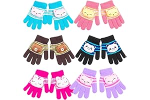 Osuter Guanti A Dita intere Per Bambini,6 Paia Guanti a Maglia Bambini Antivento Guanti Caldi Invernali Guanti da Bambino per 6-8 Anni Ragazzo e Ragazza