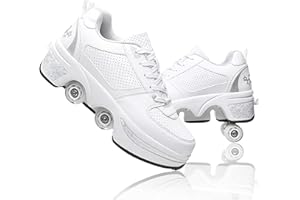 Pinkskattings@ Damen Und Mädchen Rollschuhe Skateboard Schuhe Kinderschuhe Mit Rollen Skate Shoes Rollen Schuhe Sportschuhe Laufschuhe Sneakers Mit Rollen Kinder (Weiß