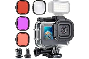 YALLSAME Wasserdichte Schutzhülle für GoPro Hero 12 11 10 9 mit 4 Filtern und 2 Erweiterungsadaptern, Tauchgehäuse, 60 m Unterwasserfotografie, GoPro-Zubehör, ideal zum Tauchen, Schnorcheln, Surfen