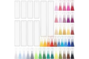 FEQO 90 Pezzi Segnalibri Stampi Resina Set, 10 Pcs Segnalibro Stampo in Silicone con 80 Pcs Nappe Colorate Segnalibri Rettangolari in Resina Epossidica per Segnalibri e Gioielli Fai da Te