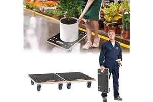 YRHome Lot de 2 roulettes de transport avec frein à pied, poignée de frein à pied, planches à roulettes, 60 x 40 x 14,5 cm, jusqu'à 200 kg, imperméables, antidérapantes, pour déménagement, transport