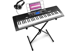 Max Rhapsody61 Clavier Électronique, 61 Touches, avec Casque Audio et Stand Inclus, Synthétiseur Débutant Complet, Deux Haut-parleurs Intégrés, Idéal pour Démarrer votre Apprentissage