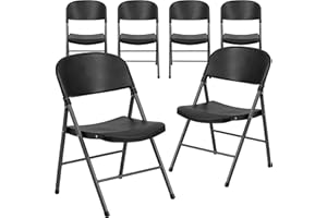 Flash Furniture 6 Pack HERCULES Series 330 lb. Capacity Plastic Folding Chair with Charcoal Frame, Black, Set of 6
