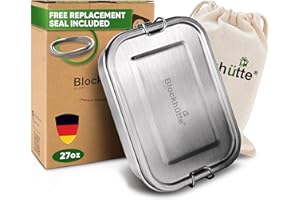 BLOCKHÜTTE Blockhuette Lunch box ze stali nierdzewnej premium I 800ml I dla dzieci, z przegródkami oraz wymienną uszczelką I Pojemnik utrzymujący swieżość z przegrodą jest odporny na przeciekanie