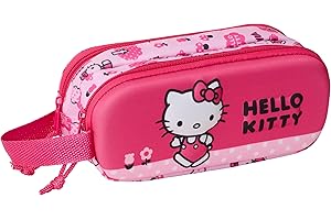 safta Hello Kitty 3D - Trousse Double 3D, Trousse pour Enfant, idéale pour Les Enfants d'âge Scolaire, Confortable et Polyvalente, qualité et résistance, 21 x 6 x 8 cm, Rose, M, Décontracté
