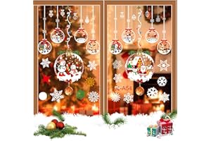 Coicok 2 fogli Vetrofanie Natalizie per Finestre, Stickers Natalizi Rimovibile Statici in PVC, Adesivi Finestra Natalizi Riutilizzabili Pupazzo di Neve Fiocco di Neve Babbo Natale Sticker Grandi