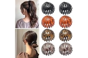 DAQIEPIN Lot de 8 Cheveux Peigne Cheveux Extensible Pinces à Cheveux en Forme de Nid d'Oiseau Bandes de Cheveux Boucles de Cheveux Rétractables Géométriques Rétro Clips de Support de Queue de Cheval
