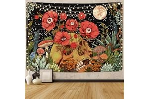 Yrendenge Tapestry Skull Garden Wall Tapestry Hippie Moon Wall Hanging Tapestry Flower Mushroom Decor Tapestry for Bedroom Dorm Room Decoration 59 * 51 inch (150 * 130cm)