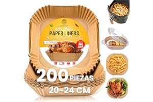 EveryKip Original® Papel Premium Para Freidora de Aire Extra Grueso 200 Piezas[20-24CM], Accesorios Freidora Sin Aceite, Papel Air Fryer Cuadrado, Moldes Desechables…