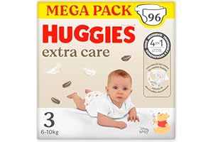 Huggies Extra Care Pañal para bebé con Disney Talla 3 (6-10 kg), 3 packs x 32 pañales, Total 96 Pañales
