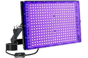 MEEKBOS Luce Nera UV 300W, Faretto LED UV, IP66 Impermeabile Faro Ultravioletta,385-400nm Black light per Festa,Pittura Fluo,Poster Fluorescente,Halloween (1 pezzo)