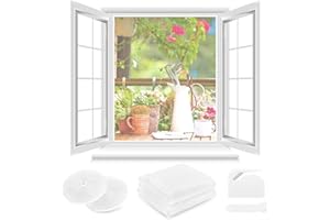 BERSSEN Fliegengitter Fenster ohne Bohren,DIY 210x250cm,2 Stück,Kann auf die Gewünschte Größe Zugeschnitten werden,Verdicktes Netz,Insektenschutz Fenster mit Klettband+Zuschneider+Presshilfe,Weiß