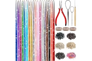 QIIAIYALI Hair Tinsel,18 Colors Hair Tinsel Kit for Girls 7600 Strands Fairy Tinsel Hair Extensions Holographic Hair Tinsel Heat Resistant Colored Hair Glitter Christmas Party Festival