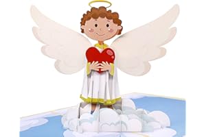 MOKIO® Biglietto Auguri Pop-Up – Angelo con Cuore – Biglietto regalo 3D per compleanno, nascita, battesimo o anniversario, Biglietto angelo custode con busta
