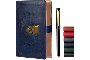 ZXHQ Journal intime avec serrure pour femmes hommes, journal secret pour filles, carnet d'écriture en cuir rechargeable, format A5 (8,5 × 5,9 pouces)