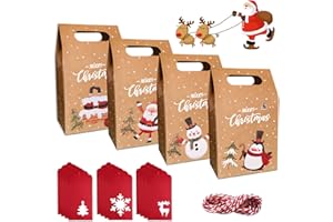 LISOPO 12 Boîtes de Cadeaux de Noël Sac de Cadeau de Noël en Papier Kraft pour décoration de Noël et 12pcs Etiquettes de Noël